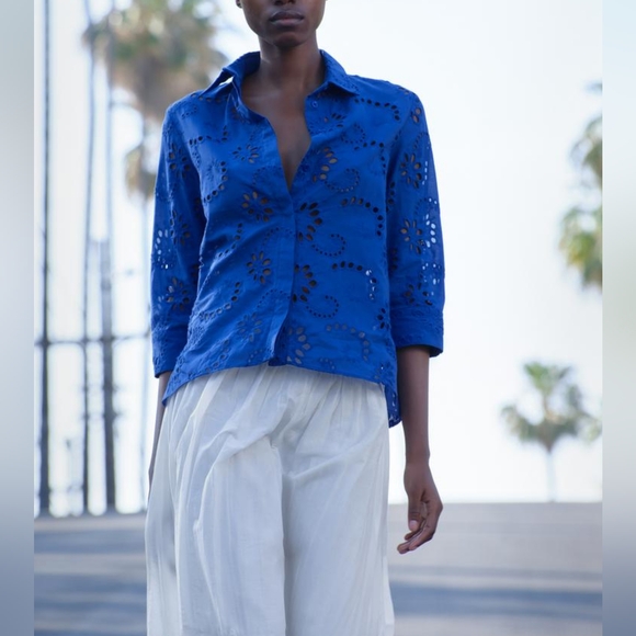 ZARA ZW COLLECTION EMBROIDERED POPLIN SHIRT - Picture 5 of 11